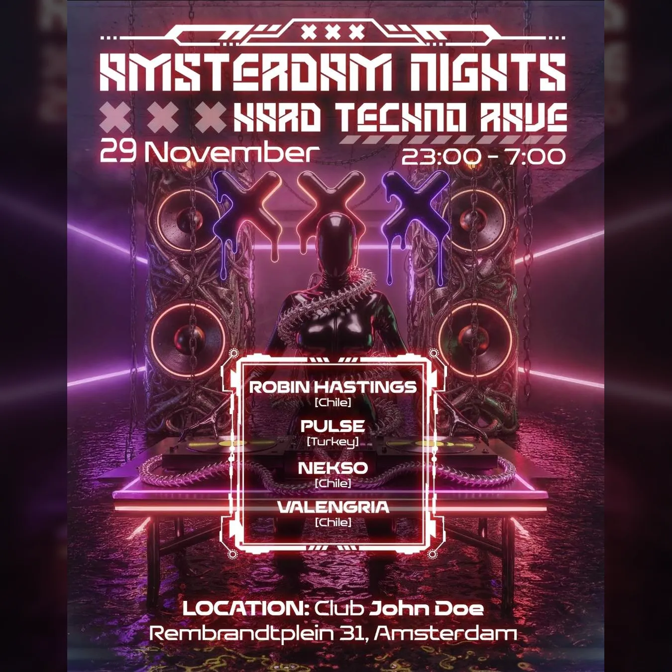 Amsterdam Nights: Hard Techno Rave w/ Robin Hastings , Pulse , Nekso  & Valengria