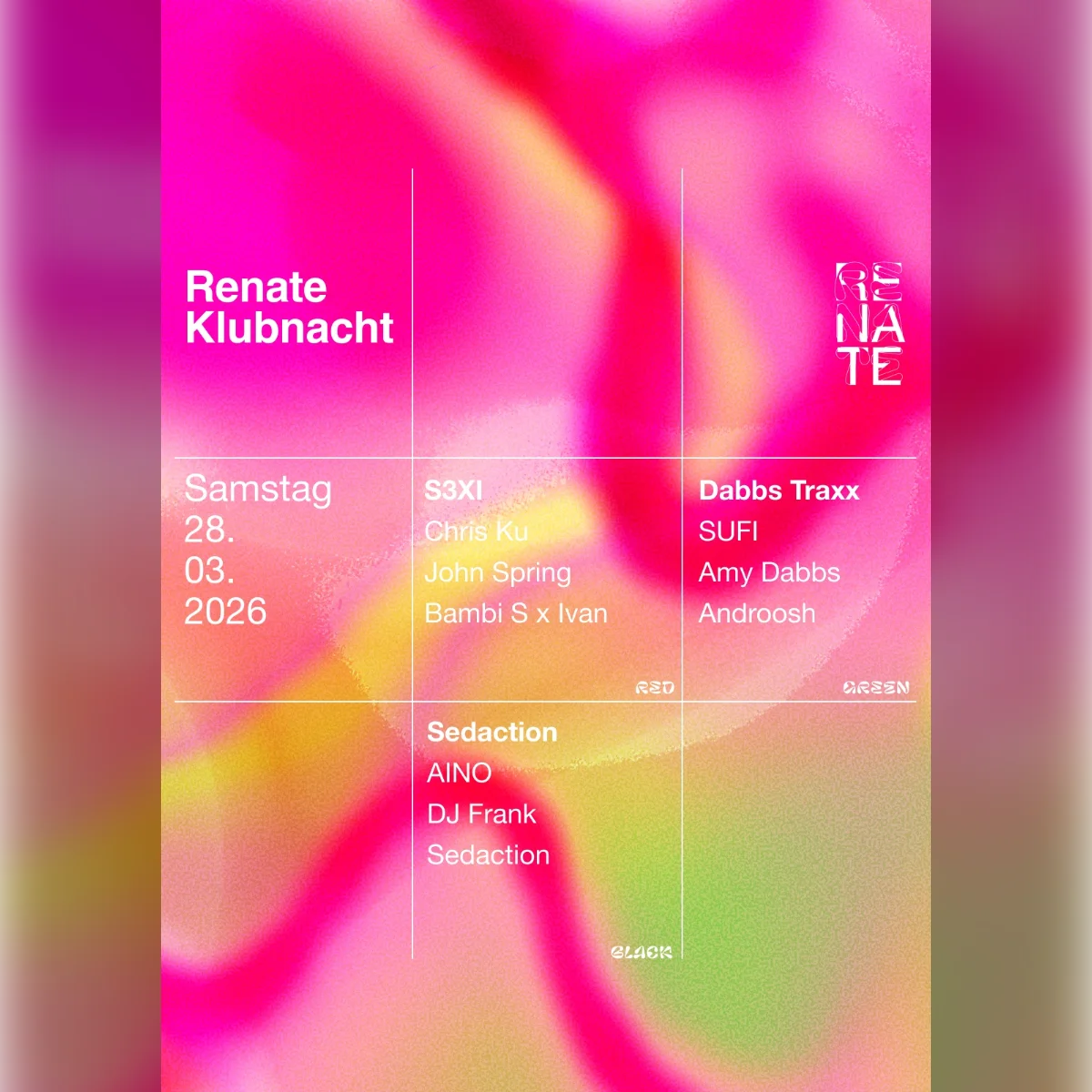 Renate Klubnacht w/ Sedaction, DJ Frank, Dabbs Traxx, John Spring & S3XI