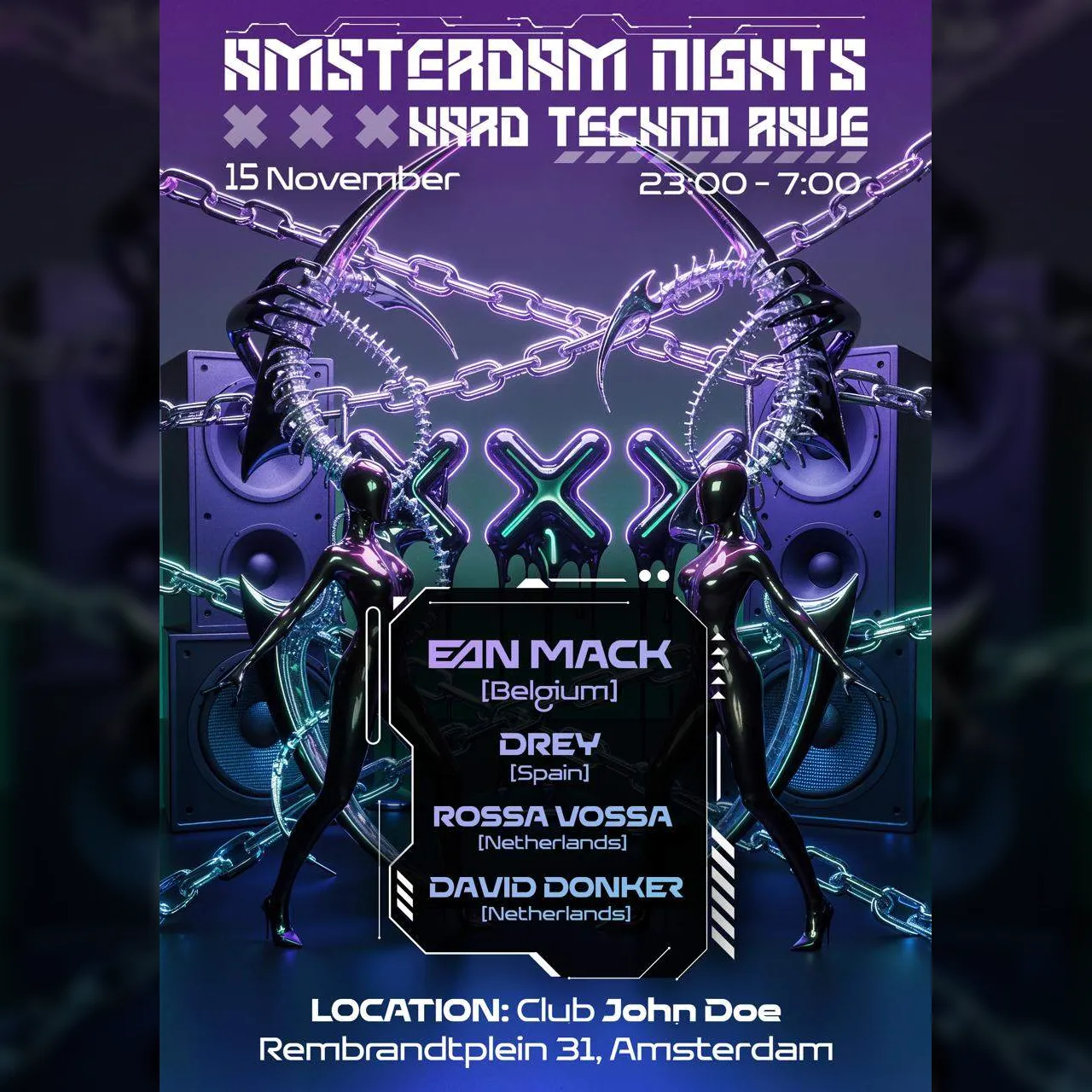 Amsterdam Nights: Hard Techno Rave w/ Ean Mack, DREY, Rossa Vossa, David Donker 
