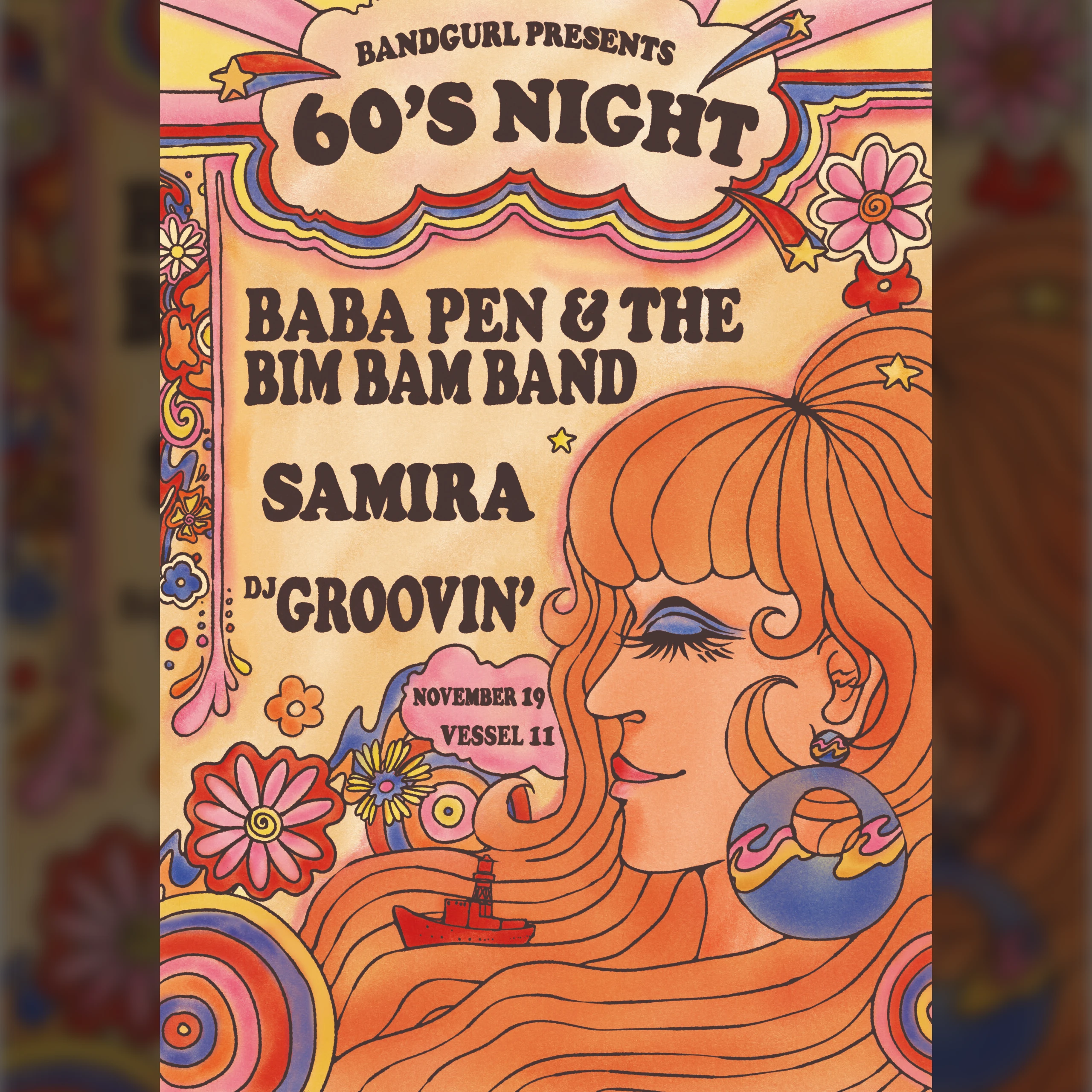 V11 x Bandgurl presents: 60’s night w/ Baba Pen & The Bim Bam Band + Samira + DJ Groovin’